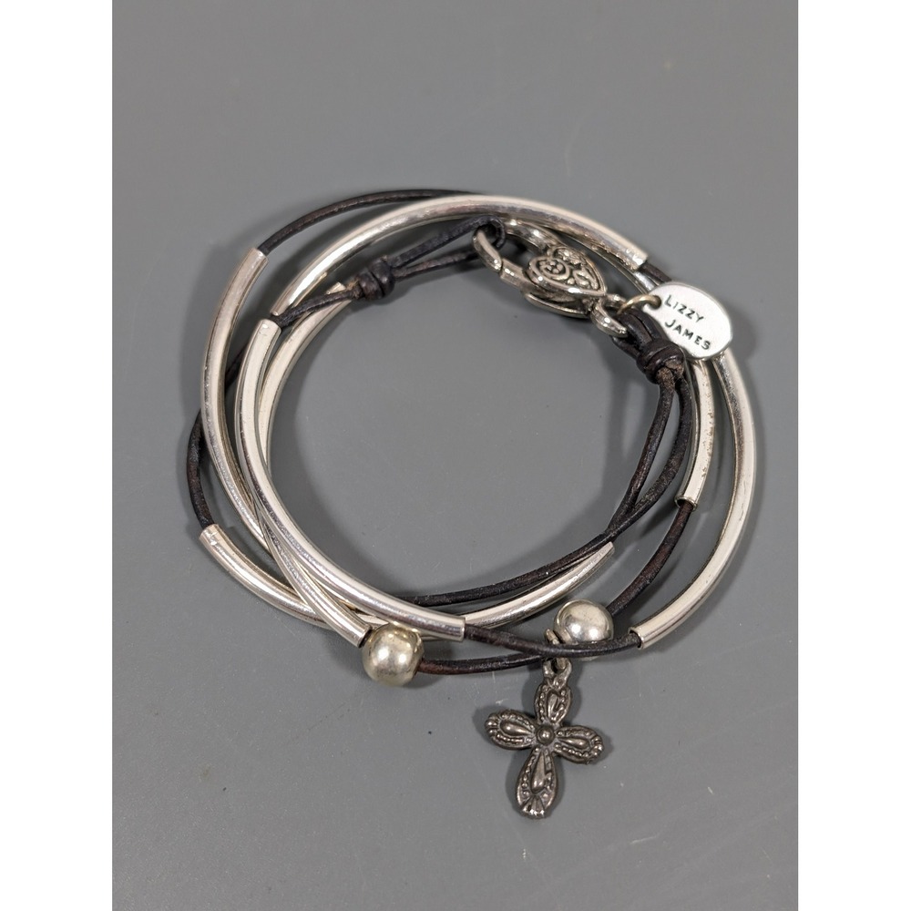 Lizzy James Wrap‎ Bracelet Cross Charm Brown Leather 13" Faith Boho